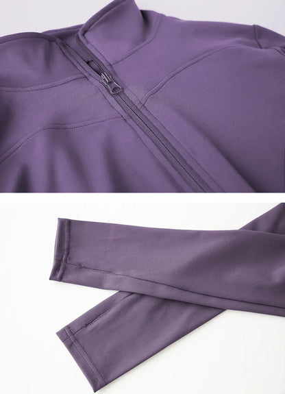 Veste de sport à manches longues pour femme, chemise de fitness et de yoga zippée