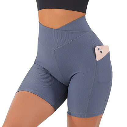 Sportshorts für Damen, hohe Taille, Workout, nahtlos, Fitness, Yoga-Shorts