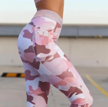 Ensemble de fitness push-up 2 pièces à poches camouflage rose