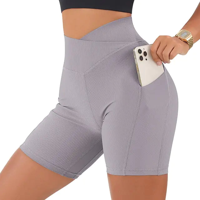 Sportshorts für Damen, hohe Taille, Workout, nahtlos, Fitness, Yoga-Shorts