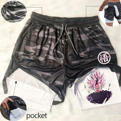 Short de course Anime pour homme, short de sport 2 en 1 pour fitness, gym, entraînement