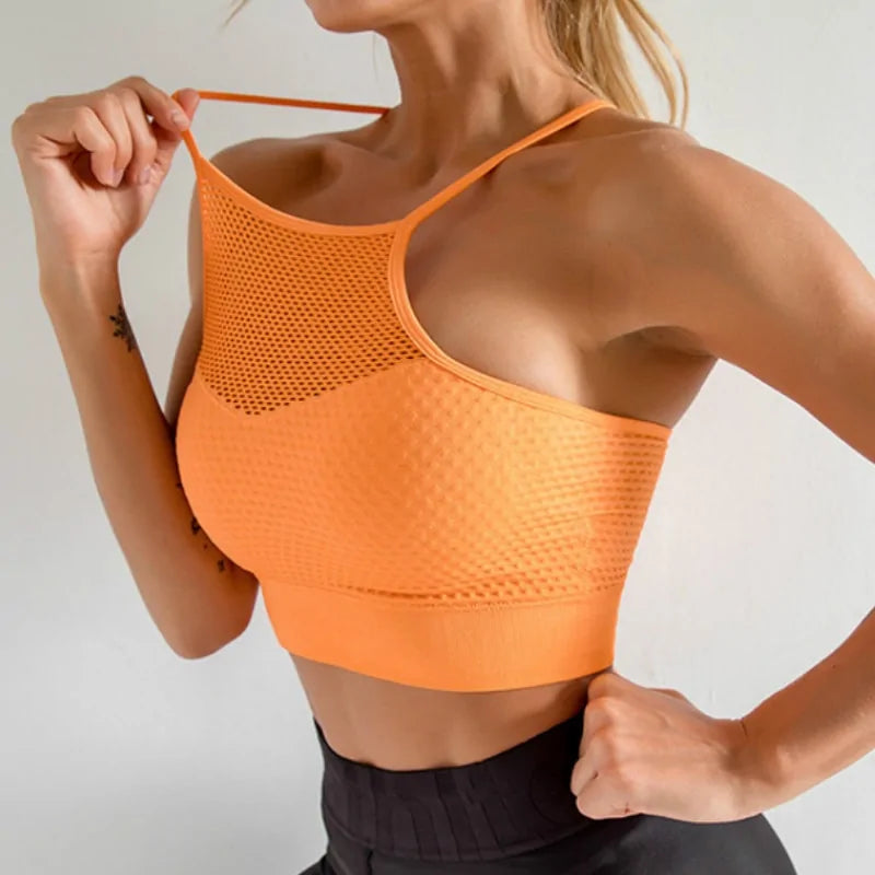 Soutien-gorge de sport sans armatures avec dos croisé et bonnets amovibles