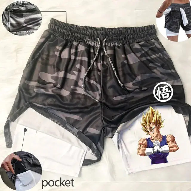 Short de course Anime pour homme, short de sport 2 en 1 pour fitness, gym, entraînement