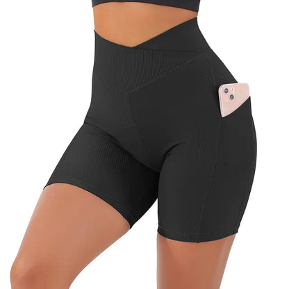 Sportshorts für Damen, hohe Taille, Workout, nahtlos, Fitness, Yoga-Shorts