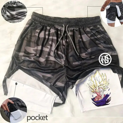 Short de course Anime pour homme, short de sport 2 en 1 pour fitness, gym, entraînement