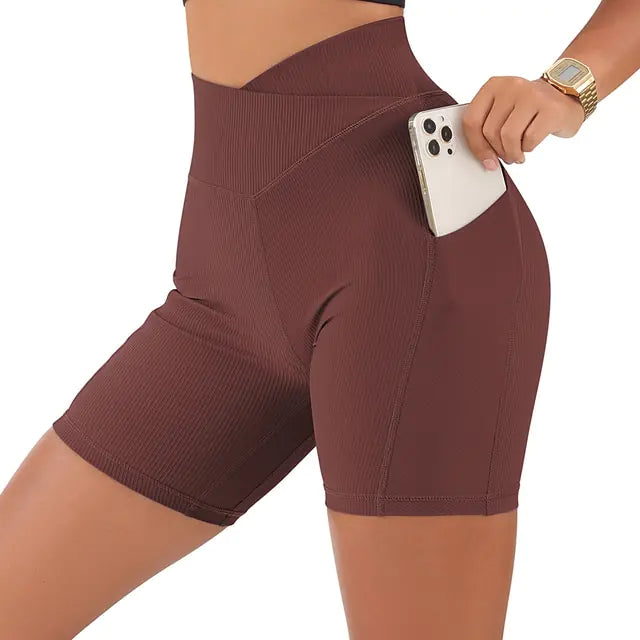 Sportshorts für Damen, hohe Taille, Workout, nahtlos, Fitness, Yoga-Shorts