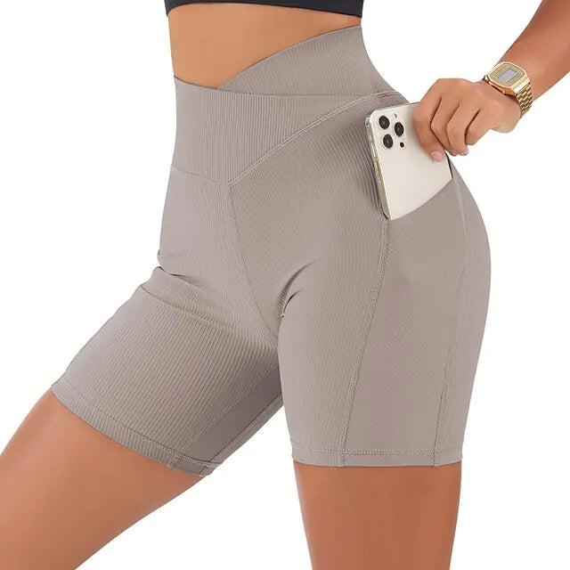 Sportshorts für Damen, hohe Taille, Workout, nahtlos, Fitness, Yoga-Shorts