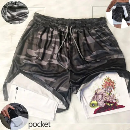 Short de course Anime pour homme, short de sport 2 en 1 pour fitness, gym, entraînement