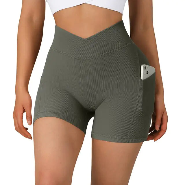 Sportshorts für Damen, hohe Taille, Workout, nahtlos, Fitness, Yoga-Shorts