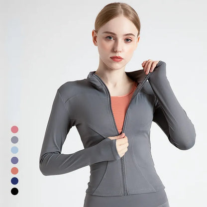 Veste de sport à manches longues pour femme, chemise de fitness et de yoga zippée