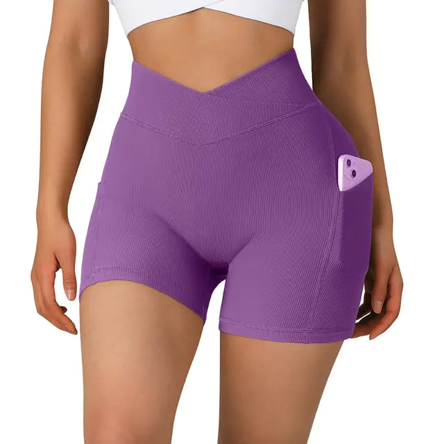 Sportshorts für Damen, hohe Taille, Workout, nahtlos, Fitness, Yoga-Shorts