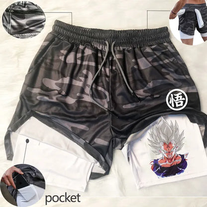 Short de course Anime pour homme, short de sport 2 en 1 pour fitness, gym, entraînement