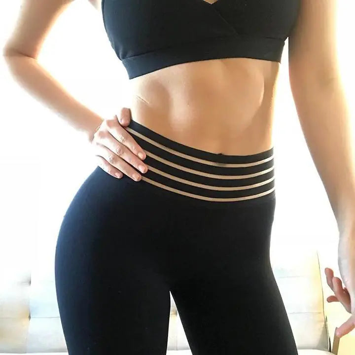 Legging de fitness rayé taille haute avec poches