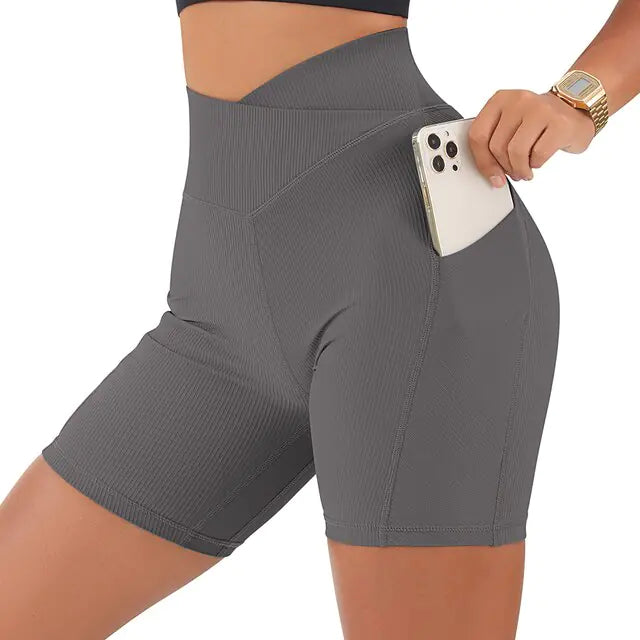 Sportshorts für Damen, hohe Taille, Workout, nahtlos, Fitness, Yoga-Shorts