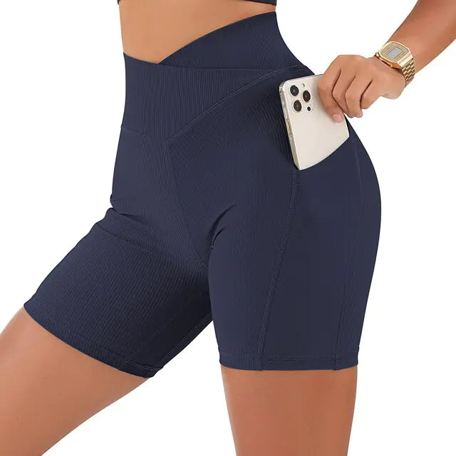 Sportshorts für Damen, hohe Taille, Workout, nahtlos, Fitness, Yoga-Shorts