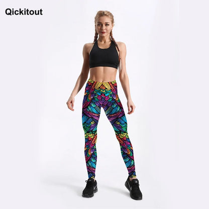 Pantalon de fitness taille moyenne pour femme Quickitout Color Feathers imprimé en 3D