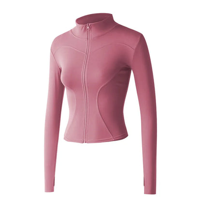 Veste de sport à manches longues pour femme, chemise de fitness et de yoga zippée