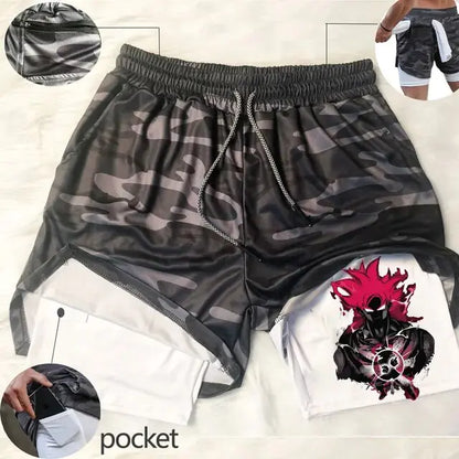 Short de course Anime pour homme, short de sport 2 en 1 pour fitness, gym, entraînement