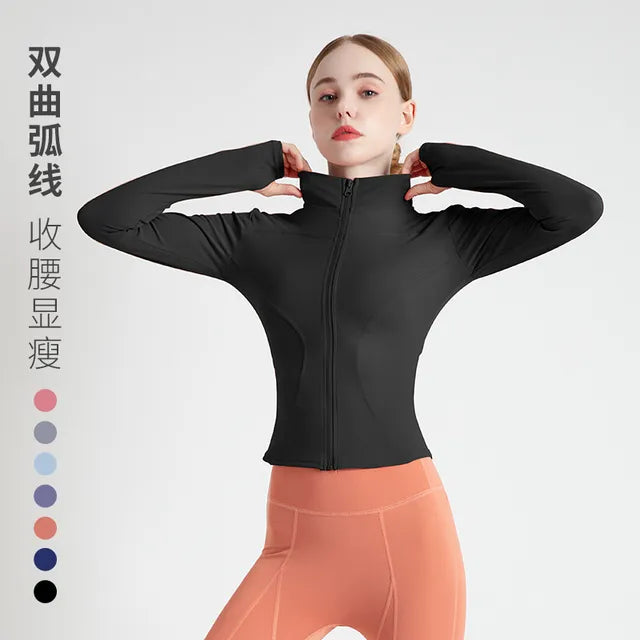 Veste de sport à manches longues pour femme, chemise de fitness et de yoga zippée